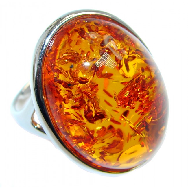 Chunky Genuine Baltic Polish Amber Sterling Silver handmade Ring size 7 1/2