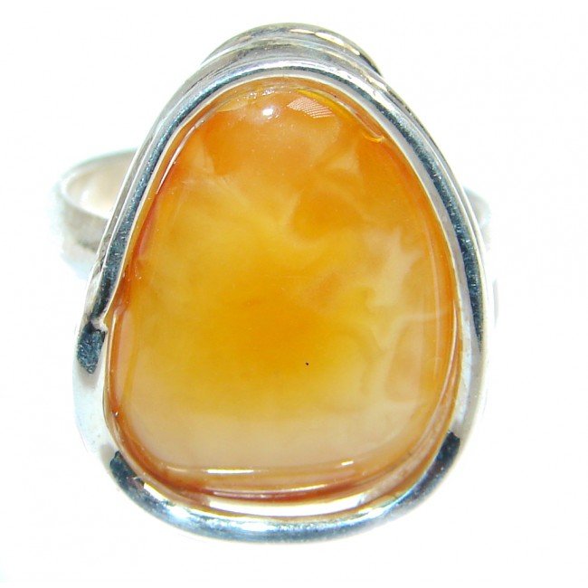 Genuine Butterscoth Baltic Polish Amber Sterling Silver handmade Ring size 6 1/4