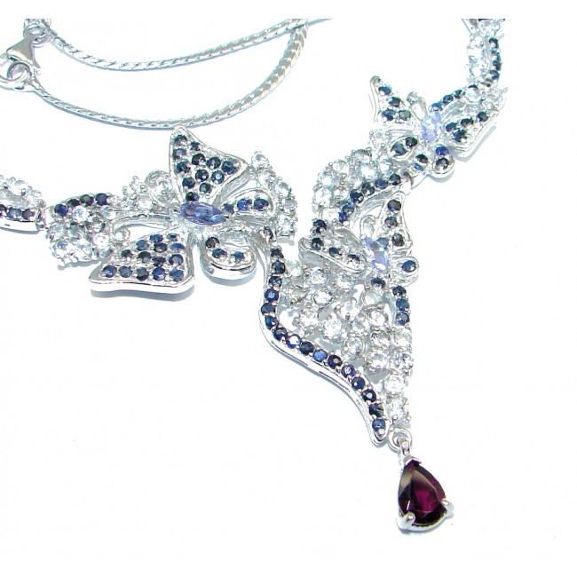 Luxurious Natural Rhodolite Garnet Sapphire Gems 925 Sterling Silver Necklace
