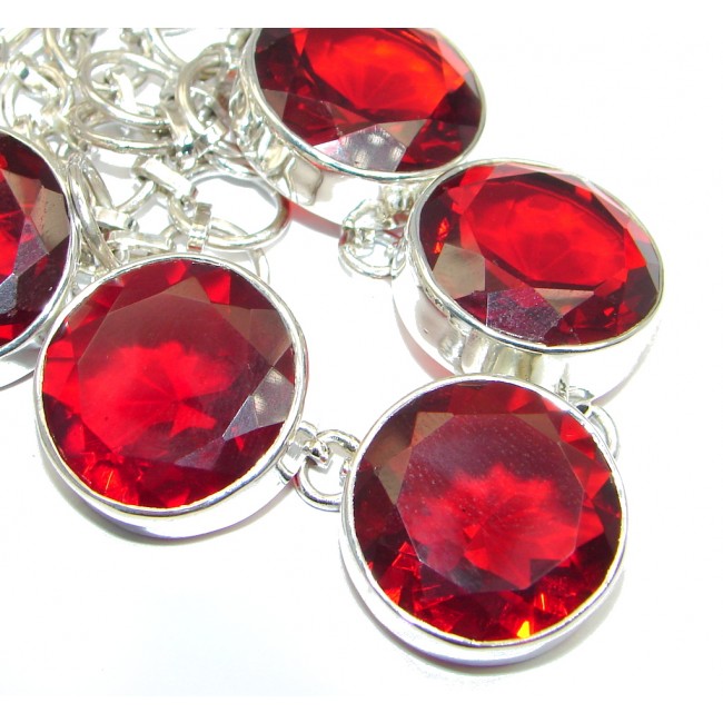 Huge Good Energy Red created Topaz Sterling Silver handmade Necklace