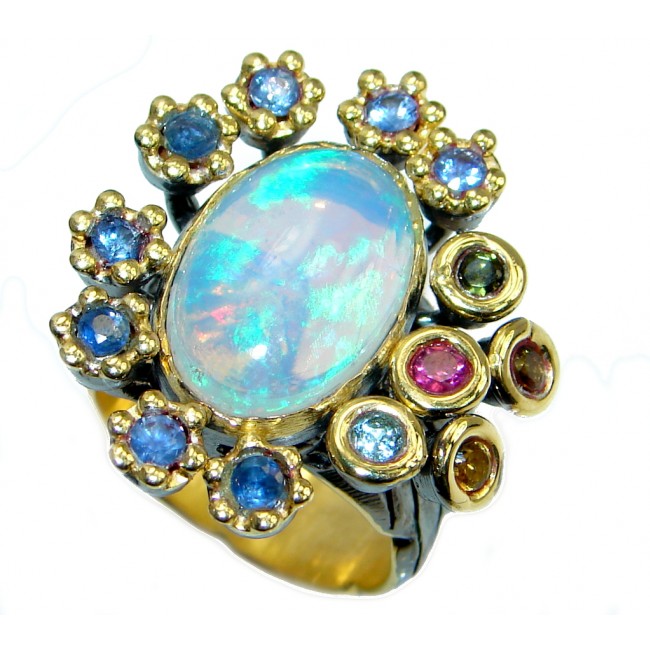 Natural 20.6ct Ethiopian Opal Tourmaline Tanzanite 18ct Gold Rhodium plated over Sterling Silver ring size 8