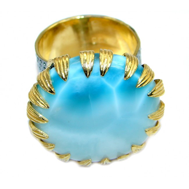 Vintage Style Larimar Gold Rhodium plated over Sterling Silver Ring size adjustable