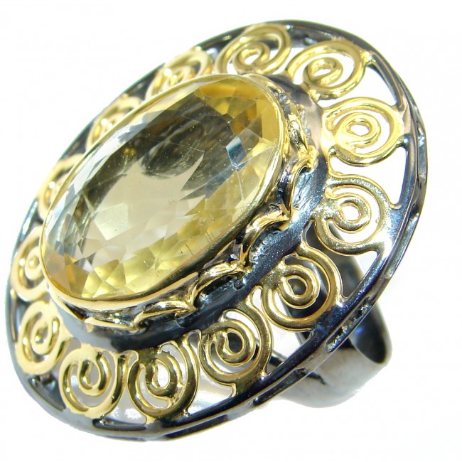 Huge genuine Citrine Gold Rhodonite plated over Sterling Silver handmade ring size adjustable
