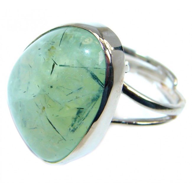 Supernova AAA+ Green Moss Prehnite Sterling Silver ring; size adjustable