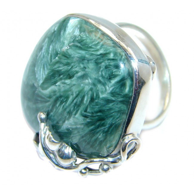 Amazing Florad design Genuine Seraphinite Sterling Silver Ring size adjustable