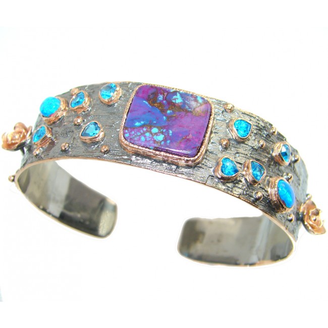 Lavender Beauty Purple Turquoise Blue Quartz Gold Rhodium plated over Sterling Silver Bracelet