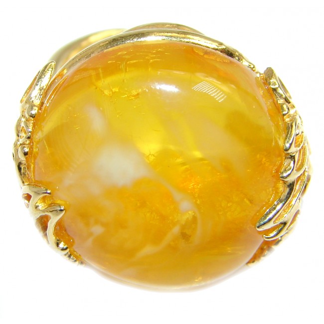 Genuine Baltic Polish Amber Gold plated over Sterling Silver handmade Ring size adjustable