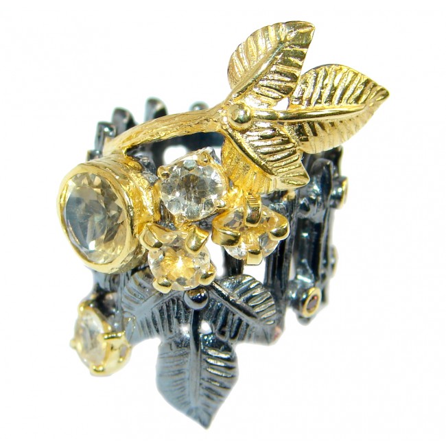 Golden Flower Genuine Citrine Gold Rhodium plated over Sterling Silver Ring size 7