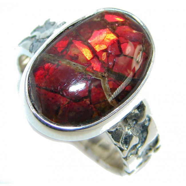 Authentic Canadian Orange Fire Ammolite Sterling Silver ring size 8 1/2