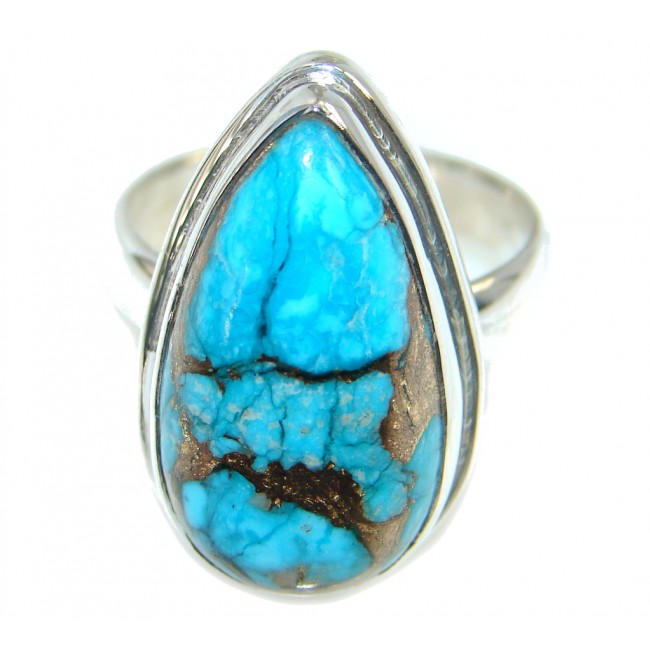 Simple Design Blue copper Turquoise Sterling Silver handmade ring size 8 1/4
