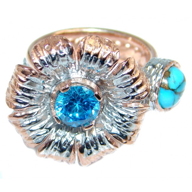 Daisy Blue topaz Gold plated over Sterling Silver Ring s. 5 3/4