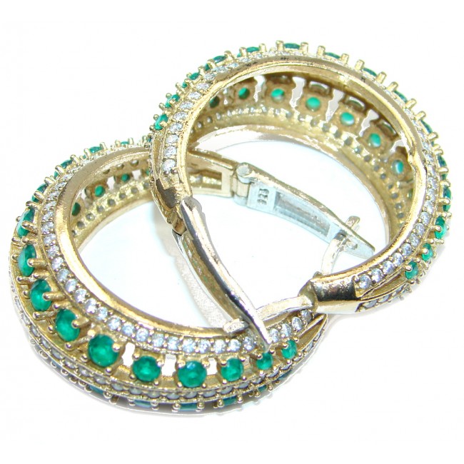 Victorian Style created Green Emerald Sterling Silver hoop earrings