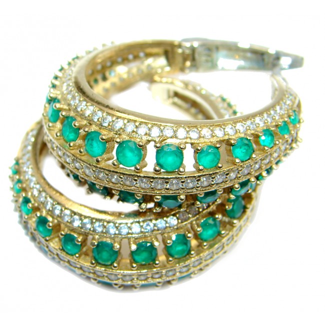 Victorian Style created Green Emerald Sterling Silver hoop earrings