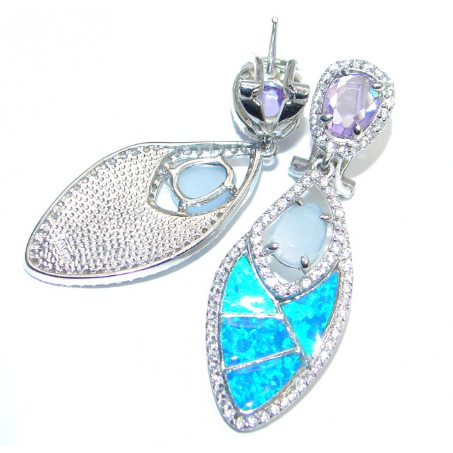 Huge Japanese Fire Amethyst Aquamarine Sterling Silver stud earrings