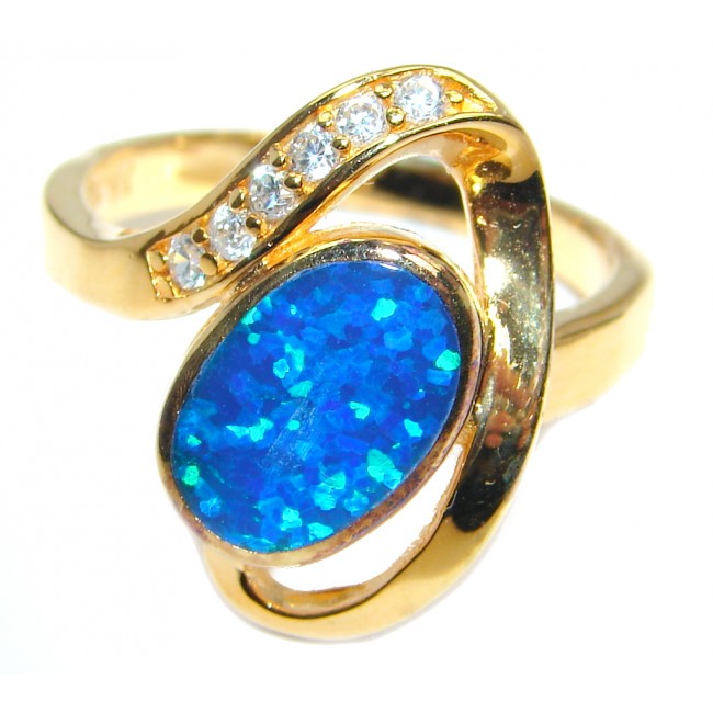 Japanese Fire Opal Cubic Zirconia Gold plated over Sterling Silver ring s. 8