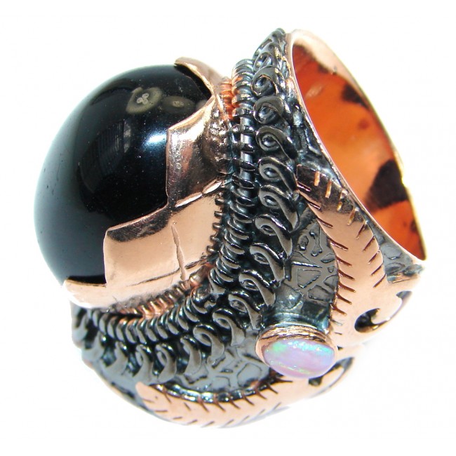 Huge Black Onyx Rose Gold plated over Sterling Silver handmade ring size 6