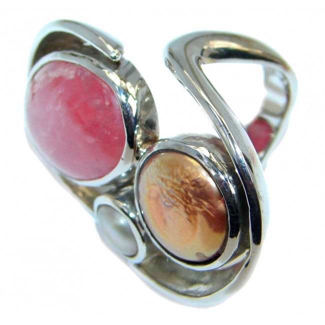 Amazing Pink Rhodochrosite Sterling Silver Ring size 7 1/2