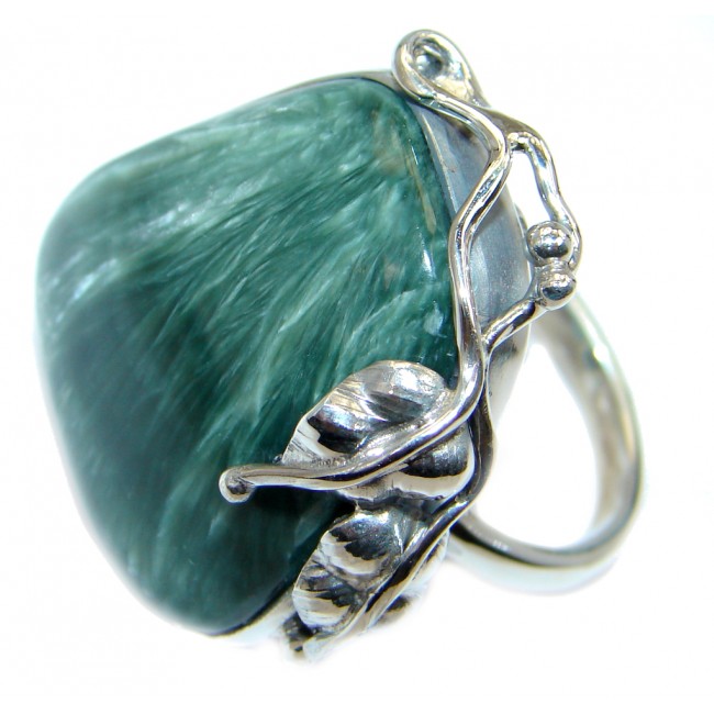 Amazing Florad design Genuine Seraphinite Sterling Silver Ring size adjustable