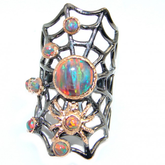 Orange Spider's Web Japanese Fire Opal Rose Gold plated over Sterling Silver ring s. 6 3/4