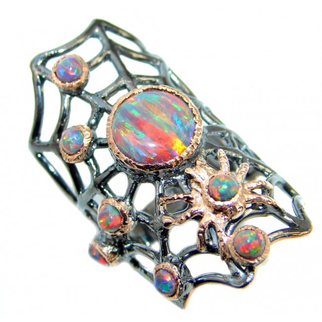 Orange Spider's Web Japanese Fire Opal Rose Gold plated over Sterling Silver ring s. 6 3/4