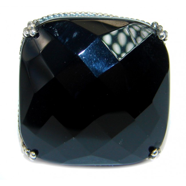 Huge Black Onyx Sterling Silver handmade ring size 7 3/4