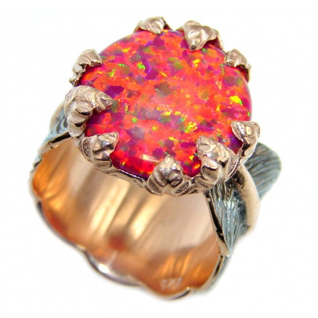 Japanese Fire Opal Rose Gold plated over Sterling Silver ring size 9