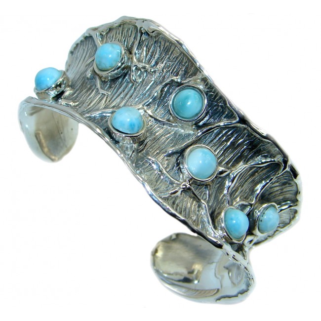 Genuine Blue Larimar Oxidized Sterling Silver handmade Bracelet Cuff