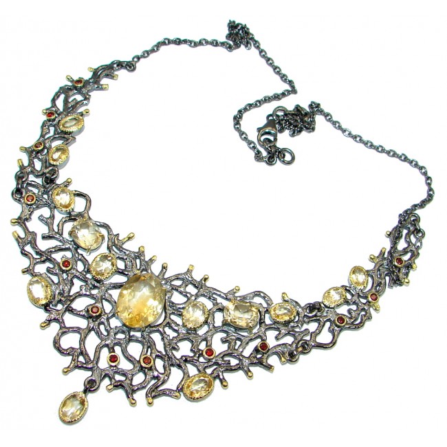Mexican Summer natural Citrine Rhodium Gold plated over Sterling Silver handmade Necklace