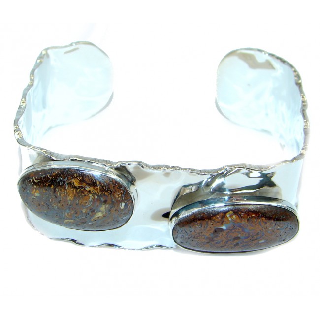 Sublime Rare Koroit Opal Hammered Sterling Silver Bracelet / Cuff