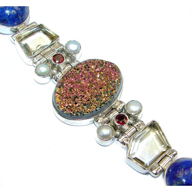 Exclusive Design Titanum Druzy Pearl Lapis Lazuli Sterling Silver Bracelet