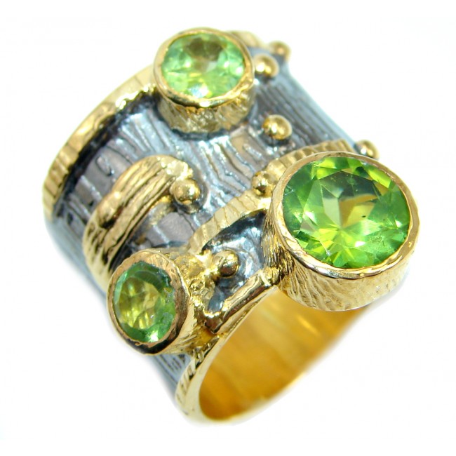 Three Friends genuine Peridot Gold Rhodium plated over Sterling Silver ring; s. 8