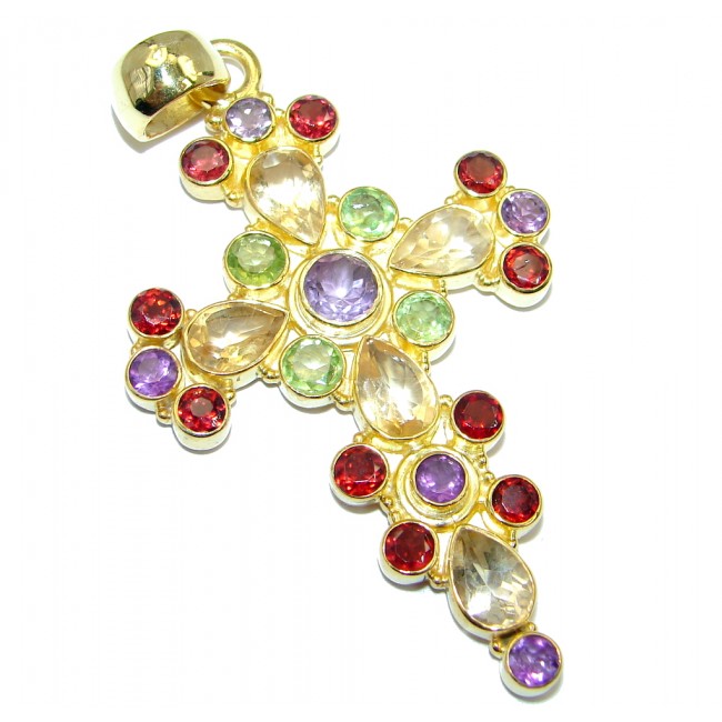 Royal Gemstone Cross Gold plated over Sterling Silver Pendant