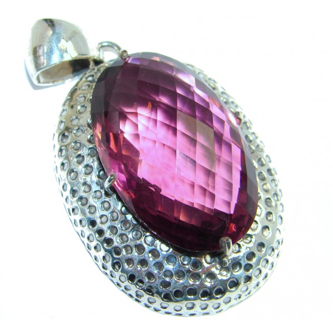 Amazing created Pink Sapphire color Quartz Sterling Silver Pendant
