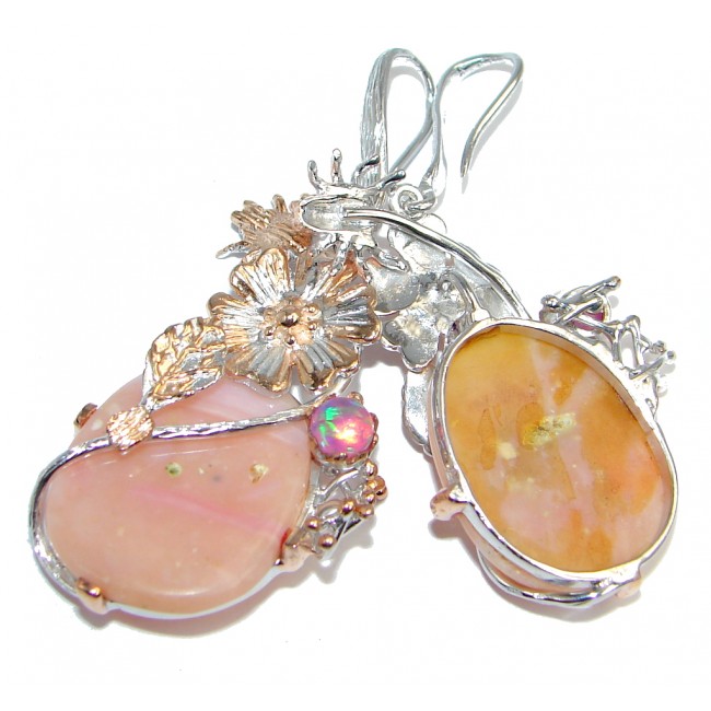 Genuine Argentinian Pink Opal Rose Gold plated over Sterling Silver handmade earrings