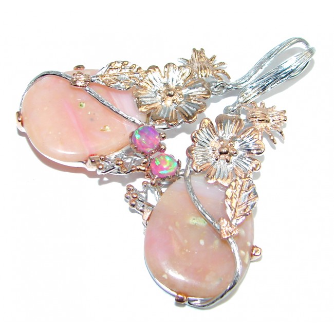 Genuine Argentinian Pink Opal Rose Gold plated over Sterling Silver handmade earrings