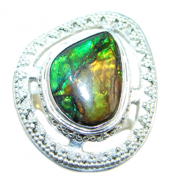 Authentic Canadian Fire Ammolite Sterling Silver ring size 7 1/4