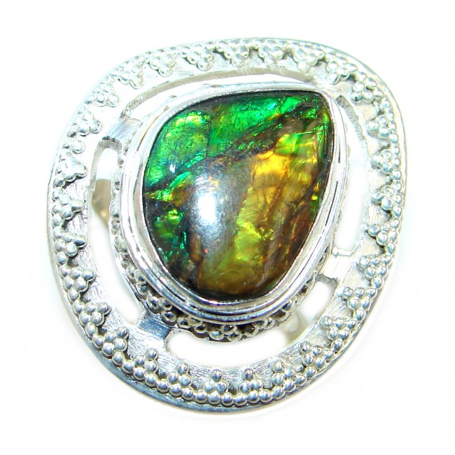 Authentic Canadian Fire Ammolite Sterling Silver ring size 7 1/4