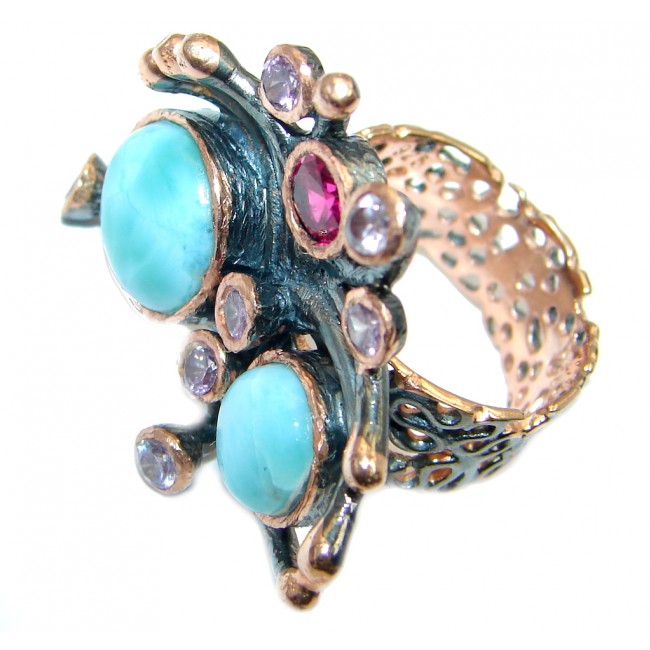 Vintage Style Larimar Rose Gold Rhodium plated over Sterling Silver Ring size 6 3/4