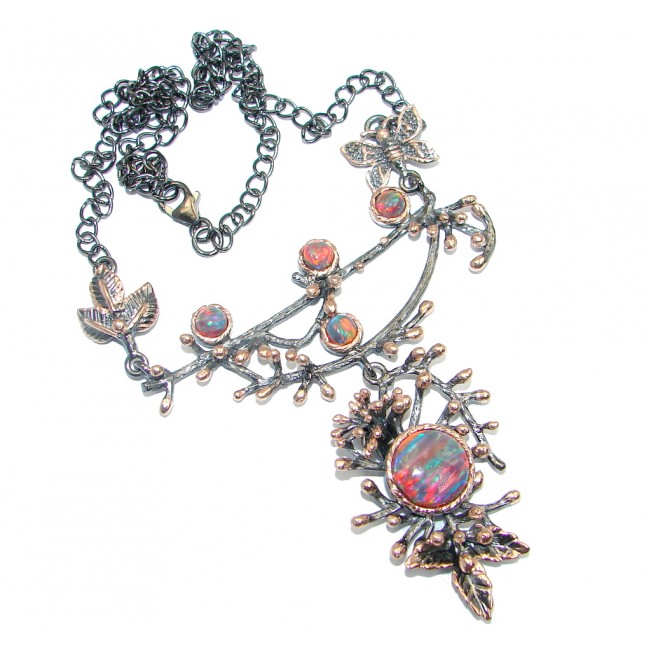 Exclusive Japanese Fire Opal Rose Gold Rhodium plated over Sterling Silver handmade Necklaces
