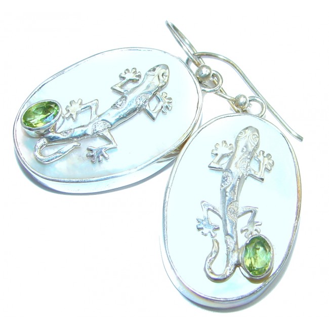 Lizards Blister Pearl Peridot Sterling Silver earrings