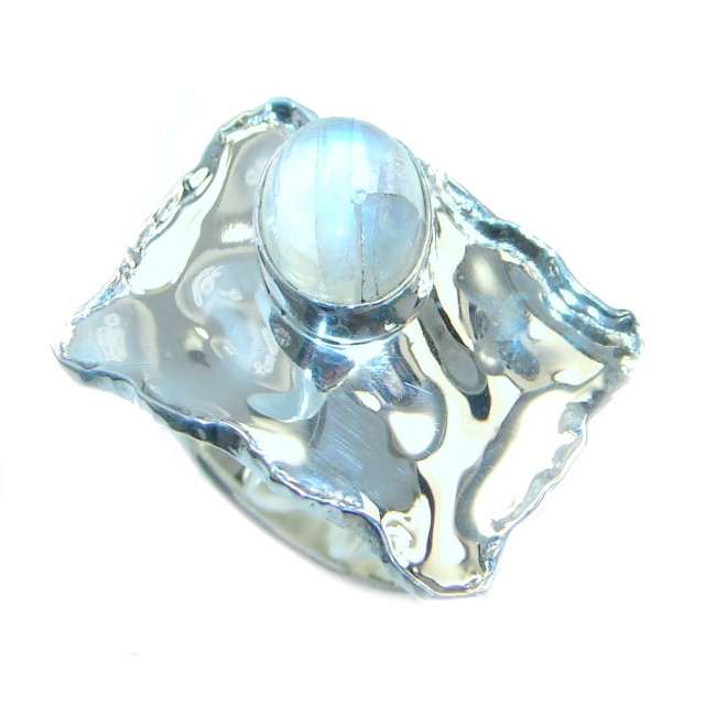 Perfect White fire Moonstone Sterling Silver Ring s. 5 1/4