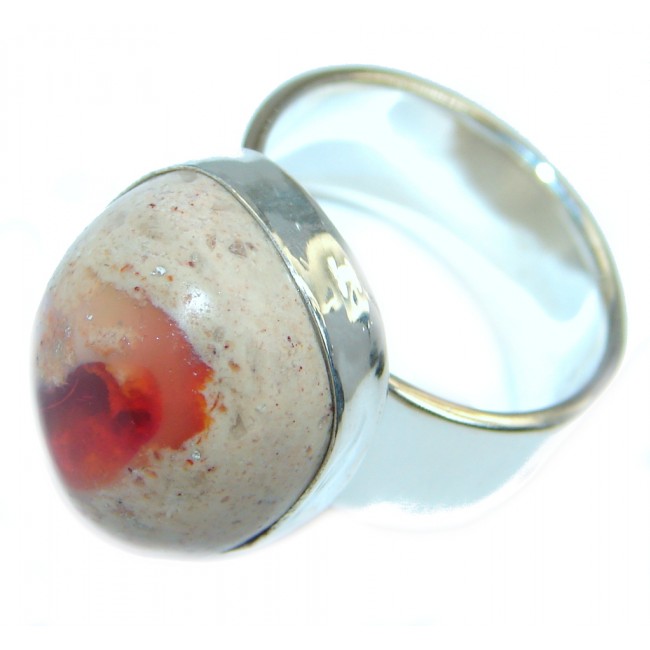Mexican Fire Opal Oxidized Sterling Silver handmade Ring size 6