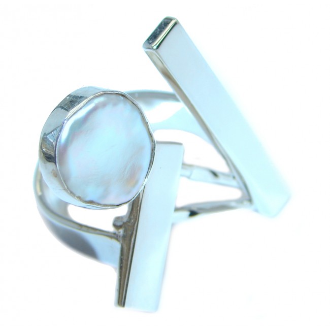 New Edge White Mother Of Pearl Sterling Silver Ring s. 6 1/4