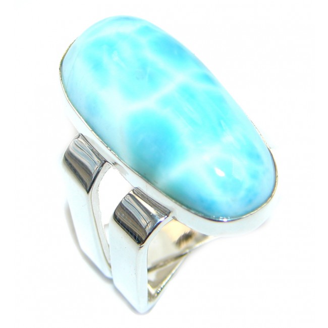 Unique Modern Style Blue Larimar Sterling Silver Cocktail Ring size 6