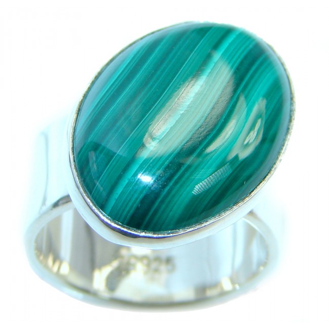 Natural AAA quality Malachite Sterling Silver handcrafted ring size 7 1/4