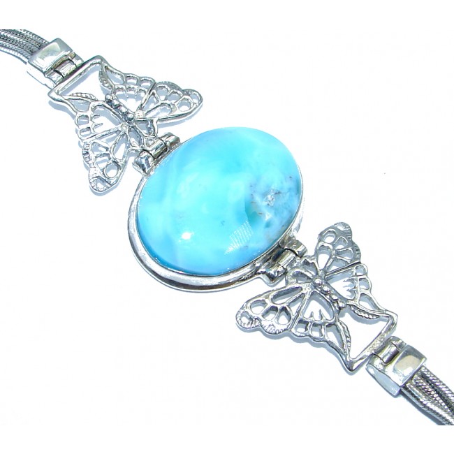 Solid Genuine Blue Larimar Oxidized Sterling Silver handmade Bracelet