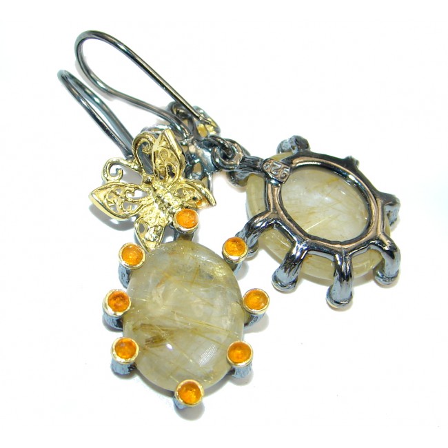 Perfect Golden Rutilated Quartz Sapphire Gold plated over Sterling Silver handmade earrings