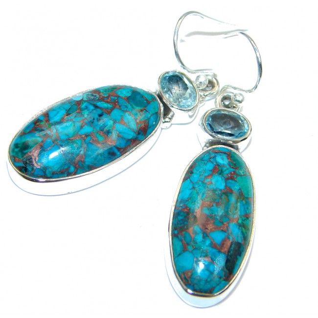 Perfect Blue Turquoise with copper vains Sterling Silver earrings