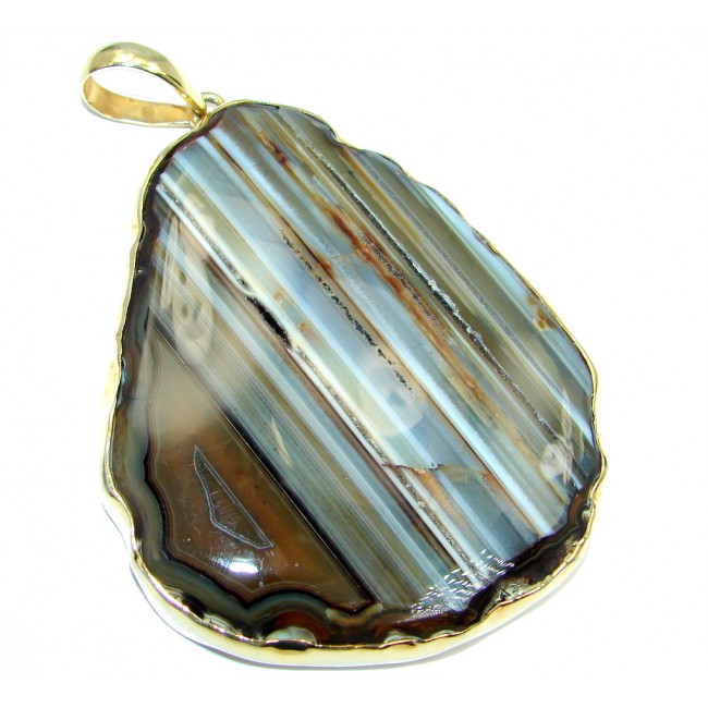 Huge 65.5 grams! Botswana Agate Gold plated over Sterling Silver handcrafted Pendant