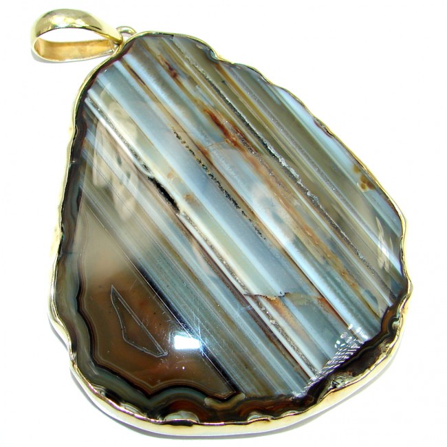 Huge 65.5 grams! Botswana Agate Gold plated over Sterling Silver handcrafted Pendant